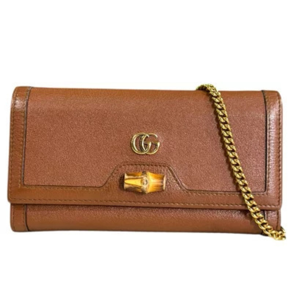 Gucci Shoulder Bamboo Bag Brown Leather Wallet Chain - Picture 2 of 8